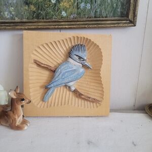 Vintage Blue Bird/Kingfisher Wood Carving Hand Crafted